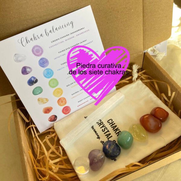 Juego de Piedras Curativas de Siete Chakras Piedra Energética Piedra de Cristal Colorida Caja de Regalo