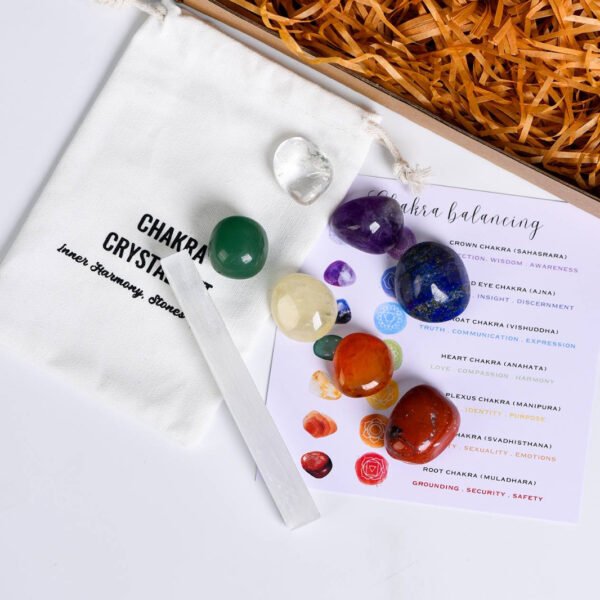 Juego de Piedras Curativas de Siete Chakras Piedra Energética Piedra de Cristal Colorida Caja de Regalo