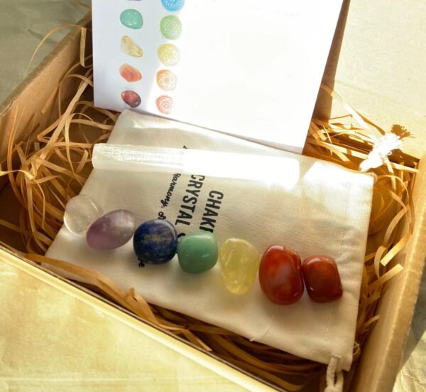 Juego de Piedras Curativas de Siete Chakras Piedra Energética Piedra de Cristal Colorida Caja de Regalo