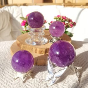 MEITU_20251211_154855972 AAA+ Natural Violet Amethyst Sphere High Quality-Purple Crystal Ball-Healing Crystal Ornament-High Vibration Stone-Healing Home Decor Gift for Couples Gift for Friends Gift for Family