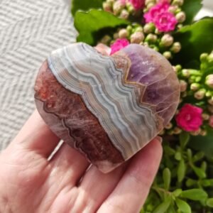 rhdr Natural Mexican Amethyst Lace Agate Heart Stone, Hand-Carved Quartz Crystal, Energy Crystal, Home Decor, Healing Decor, Gifts for Couples, Friend Gifts, Family Gifts