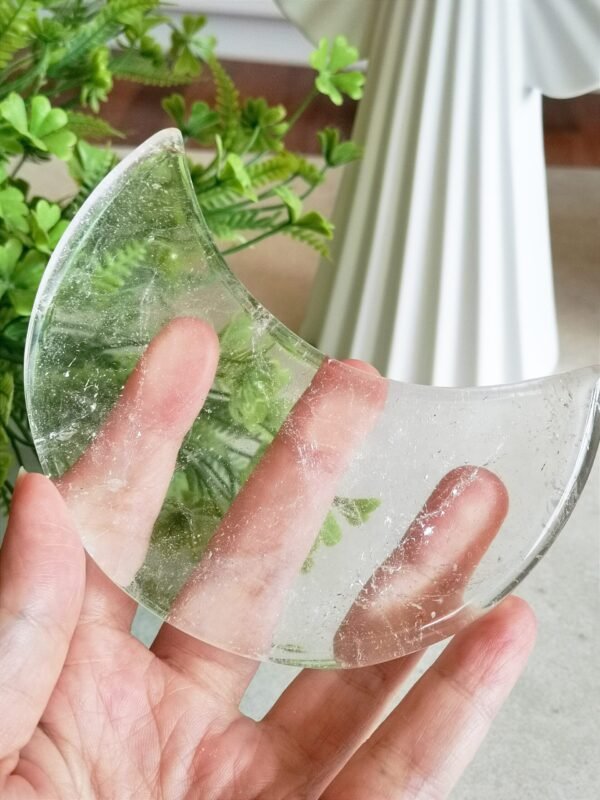 AAA+ Large Hand-Carved Clear Quartz Crystal Moon Including Base Counteracts Negativity and Energizes Positive Energy Home and Office Altar Meditation Healing Decoration Gifts for Couples Friend Gifts for Family