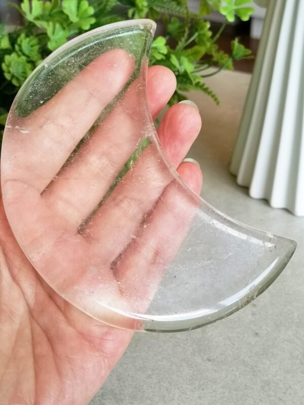 AAA+ Large Hand-Carved Clear Quartz Crystal Moon Including Base Counteracts Negativity and Energizes Positive Energy Home and Office Altar Meditation Healing Decoration Gifts for Couples Friend Gifts for Family