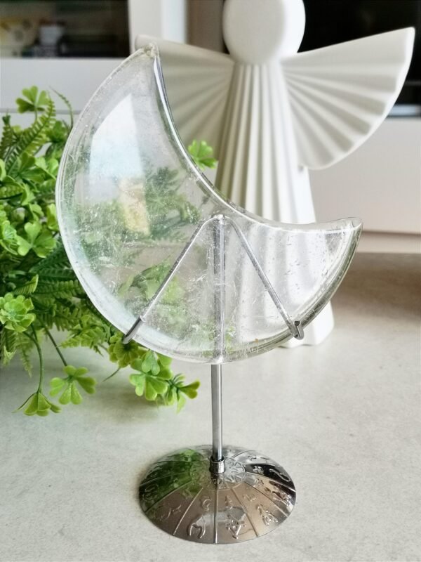 AAA+ Large Hand-Carved Clear Quartz Crystal Moon Including Base Counteracts Negativity and Energizes Positive Energy Home and Office Altar Meditation Healing Decoration Gifts for Couples Friend Gifts for Family