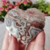 Crazy White Mexican Agate Hearts with Geode (Advanced Agatization) Mexican Agate Crystal Heart Carving Stone of Happiness Healing Crystal Energy Crystal Healing Home Decor Gifts for Couples Friend Family Gifts