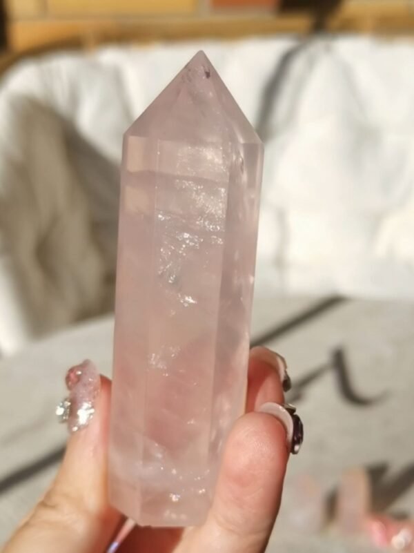 Ice Rose Quartz Towers with Rainbow Flashes - Natural Crystal Obelisk - Decorative Tower Point - Healing Home Decor Gift for Couples, Friends, and Family