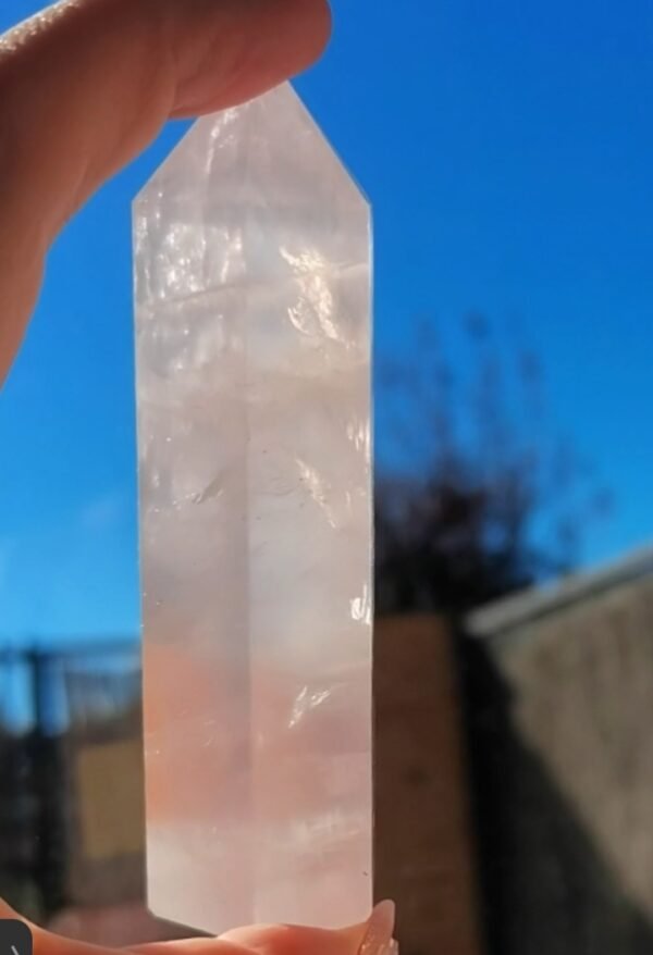 Ice Rose Quartz Towers with Rainbow Flashes - Natural Crystal Obelisk - Decorative Tower Point - Healing Home Decor Gift for Couples, Friends, and Family