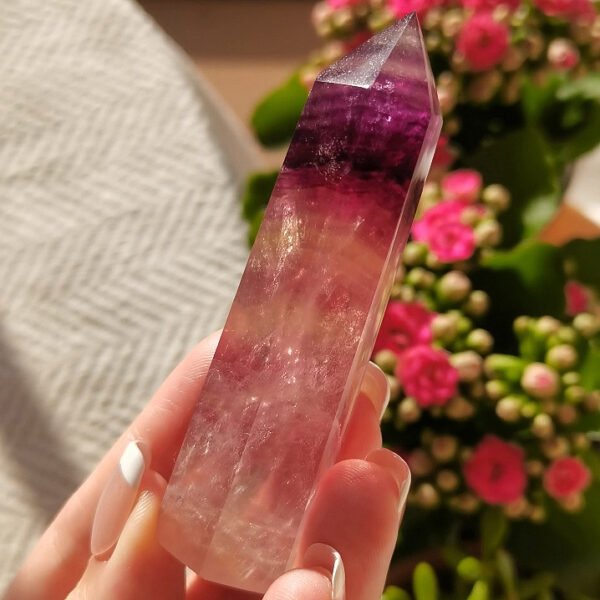 Torre de fluorita rosa arcoíris AAA+ Cristal natural-Piedra curativa-Energía-Decoración para el hogar Sanación Regalos para parejas amigo Regalos para la familia