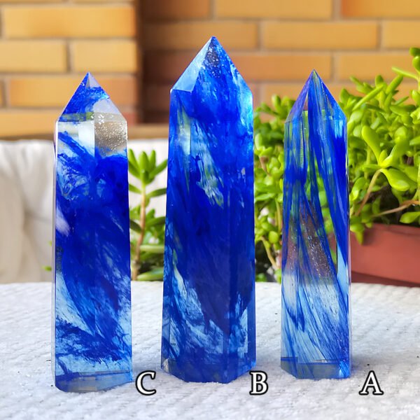 Fused Blue Quartz Crystal Obelisk Reiki Healing Energy Tower Gemstone Crystal Wand Crystal Healing Gifts for Couples Friend Family Gifts
