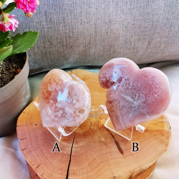 Pink Flower Agate Heart - Reiki Healing Crystal Stone - Calming Cherry Blossom - Crystal Gift Home Decor