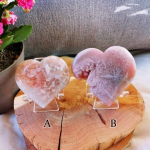 MEITU_20260107_002946965 Pink Flower Agate Heart - Reiki Healing Crystal Stone - Calming Cherry Blossom - Crystal Gift Home Decor