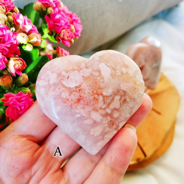 Pink Flower Agate Heart - Reiki Healing Crystal Stone - Calming Cherry Blossom - Crystal Gift Home Decor