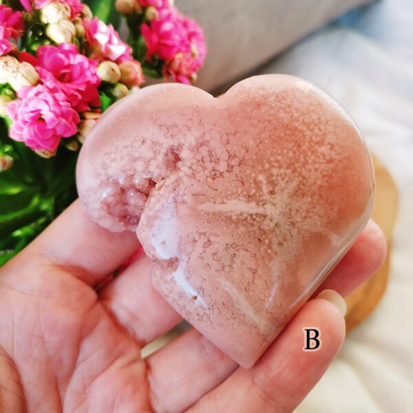 Pink Flower Agate Heart - Reiki Healing Crystal Stone - Calming Cherry Blossom - Crystal Gift Home Decor