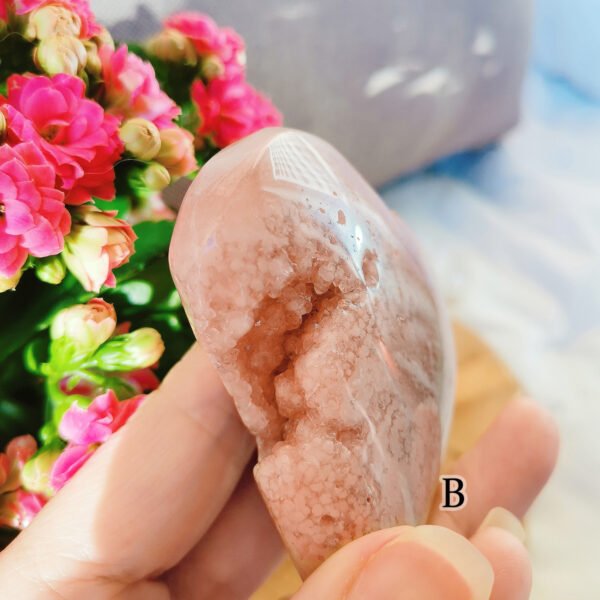 Pink Flower Agate Heart - Reiki Healing Crystal Stone - Calming Cherry Blossom - Crystal Gift Home Decor