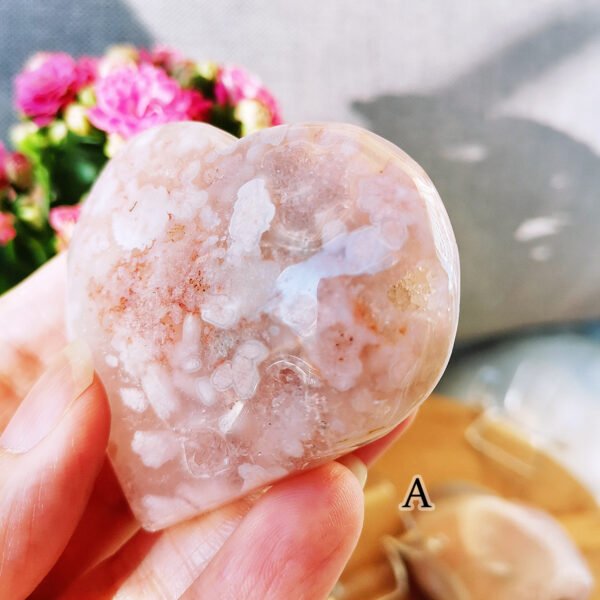 Pink Flower Agate Heart - Reiki Healing Crystal Stone - Calming Cherry Blossom - Crystal Gift Home Decor
