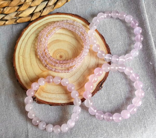 Pulsera de cuarzo rosa de Madagascar-Tono rosa lavanda-Acabado translúcido-Chakra del Corazón-Regalos para parejas amigo familia