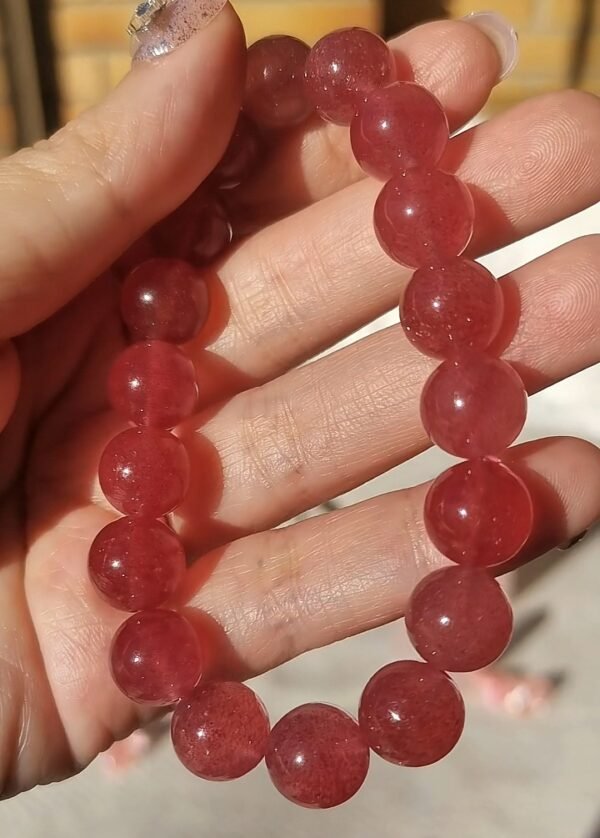 Pulsera de cuarzo fresa natural-Chakra del Raíz/Sacro/Corazón-Regalos para parejas amigo familia