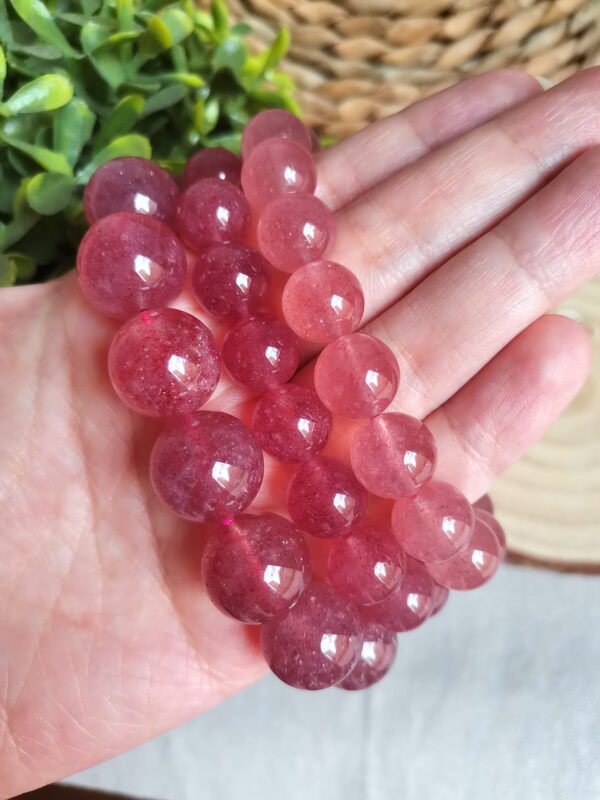 Pulsera de cuarzo fresa natural-Chakra del Raíz/Sacro/Corazón-Regalos para parejas amigo familia