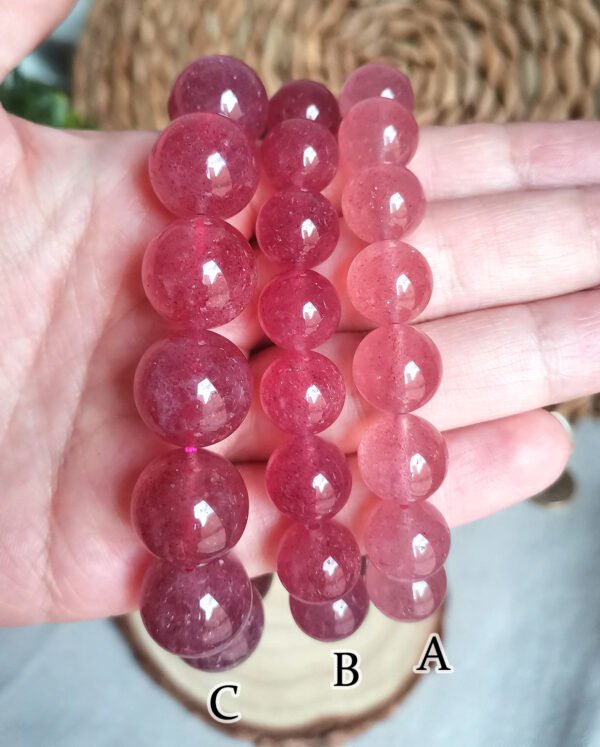 Pulsera de cuarzo fresa natural-Chakra del Raíz/Sacro/Corazón-Regalos para parejas amigo familia