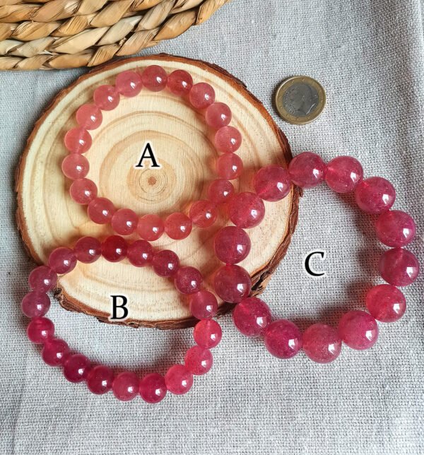 Pulsera de cuarzo fresa natural-Chakra del Raíz/Sacro/Corazón-Regalos para parejas amigo familia