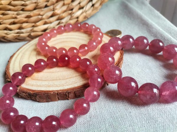 Pulsera de cuarzo fresa natural-Chakra del Raíz/Sacro/Corazón-Regalos para parejas amigo familia