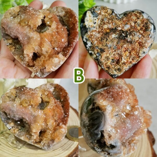 Corazón de Ágata Natural con Geoda Druzy · Cristal Lace Agate Decorativo · Piedra Energética y Colección