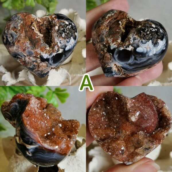 Corazón de Ágata Natural con Geoda Druzy · Cristal Lace Agate Decorativo · Piedra Energética y Colección