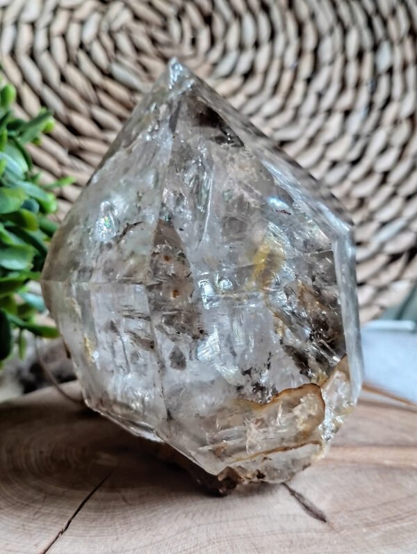 IMG_20260126_175507 Large Hexagonal Natural Quartz Point with Rainbow · High-Quality Clear Crystal · Collectible Piece with Metal Base