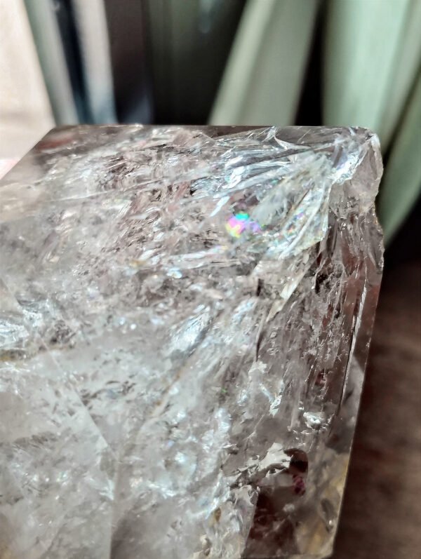 IMG_20260126_180258 Large Hexagonal Natural Quartz Point with Rainbow · High-Quality Clear Crystal · Collectible Piece with Metal Base