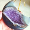 Natural Amethyst Agate Moon · Purple Agate Tower · Decorative Piece with Gold Stand · Collectible and Meditation Crystal