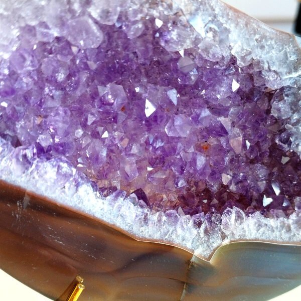 Natural Amethyst Agate Moon · Purple Agate Tower · Decorative Piece with Gold Stand · Collectible and Meditation Crystal