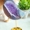 Natural Amethyst Agate Moon · Purple Agate Tower · Decorative Piece with Gold Stand · Collectible and Meditation Crystal