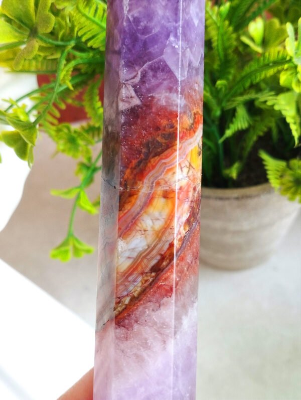Natural Amethyst Agate Moon · Purple Agate Tower · Decorative Piece with Gold Stand · Collectible and Meditation Crystal