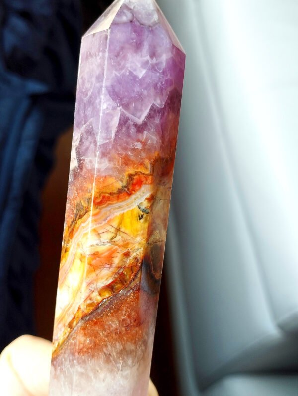 Natural Amethyst Agate Moon · Purple Agate Tower · Decorative Piece with Gold Stand · Collectible and Meditation Crystal