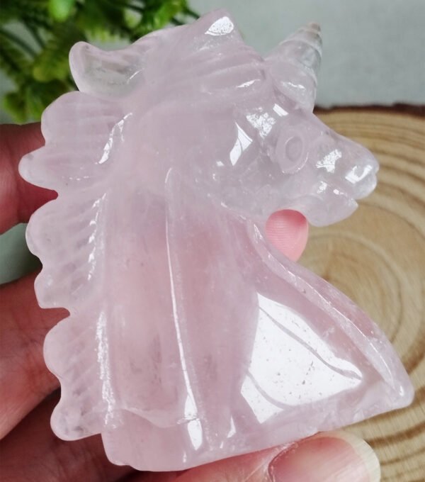 Natural Rose Quartz Unicorn Figurine · Hand-Carved and Polished · Collectible Crystal and Spiritual Decoration