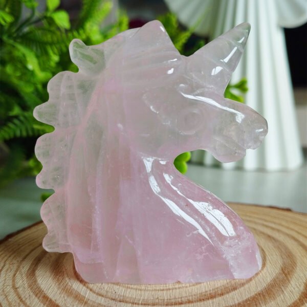 Natural Rose Quartz Unicorn Figurine · Hand-Carved and Polished · Collectible Crystal and Spiritual Decoration