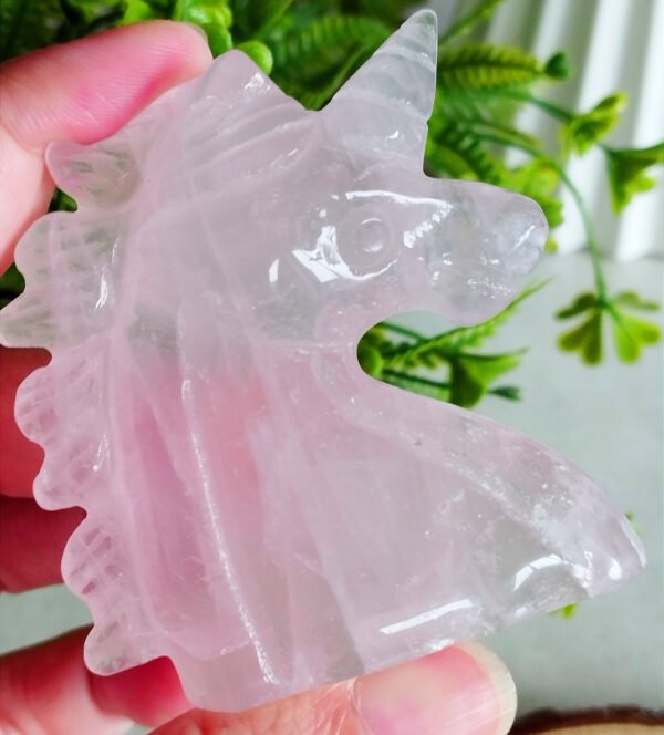 Natural Rose Quartz Unicorn Figurine · Hand-Carved and Polished · Collectible Crystal and Spiritual Decoration
