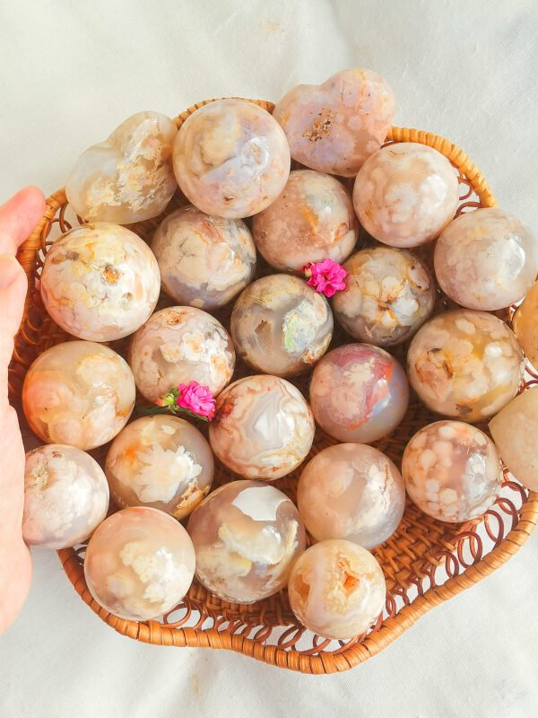 IMG_20260131_161413 Natural Pink Sakura Agate Sphere and Heart · 24 Styles · Decorative Crystal · Display and Collectible Stone