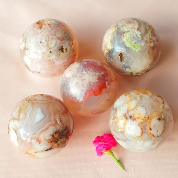 IMG_20260131_161914 Natural Pink Sakura Agate Sphere and Heart · 24 Styles · Decorative Crystal · Display and Collectible Stone