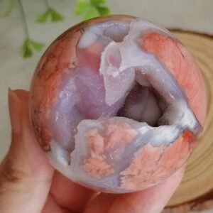 oznorCO Bola de ágata rosa natural con geoda brillante · Esfera decorativa con base metálica · Crystal home decor y colección