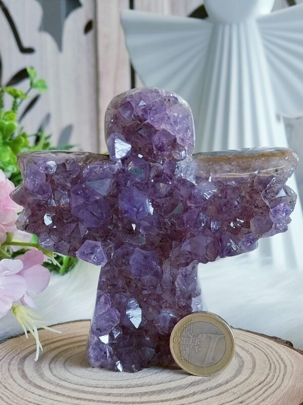Ángel de ágata con drusa de amatista natural – Decoración espiritual, pieza de colección