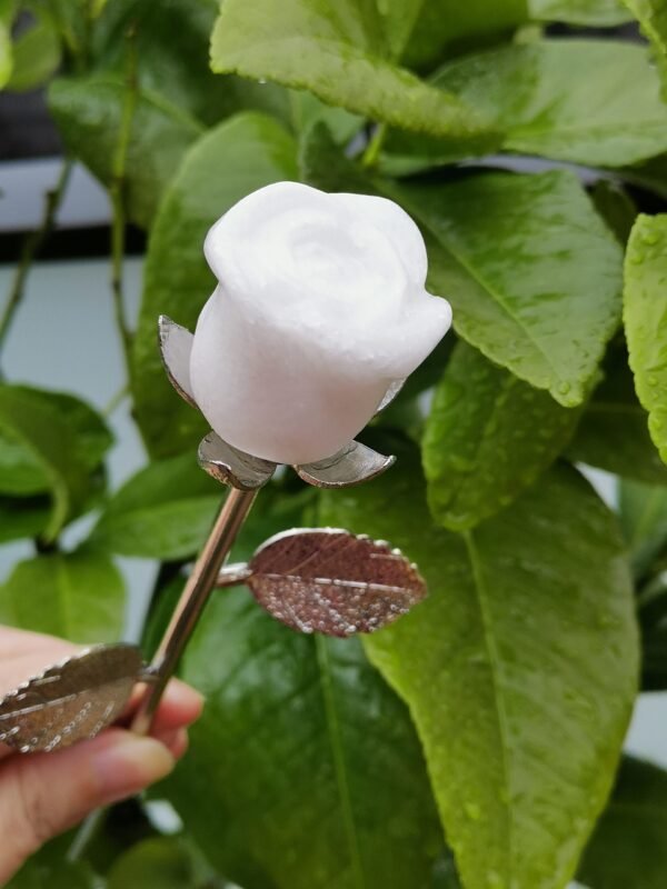 Natural Pink Opal rose with silver stem – Decorative flower made of natural stone – Special gift and collector's item