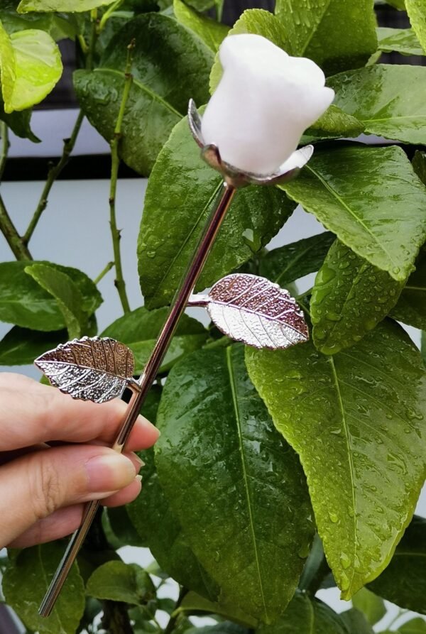 Natural Pink Opal rose with silver stem – Decorative flower made of natural stone – Special gift and collector's item
