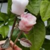 Natural Pink Opal rose with silver stem – Decorative flower made of natural stone – Special gift and collector's item