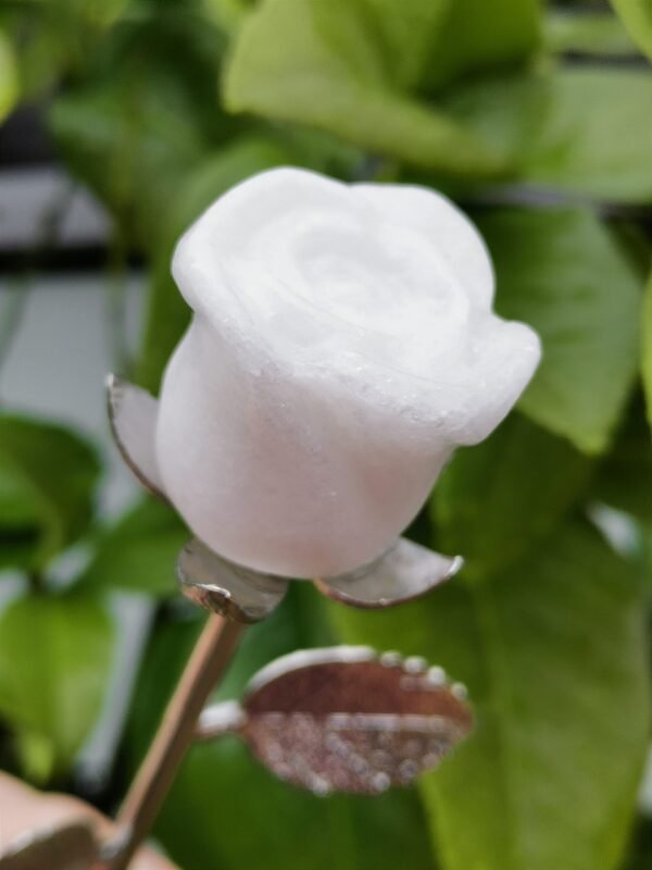 Natural Pink Opal rose with silver stem – Decorative flower made of natural stone – Special gift and collector's item