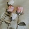 Natural Pink Opal rose with silver stem – Decorative flower made of natural stone – Special gift and collector's item