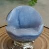 Blue Agate Sphere with Druse and Pyrite – Natural Blue Lace Agate, Decorative Crystal Ball, Collectible Piece
