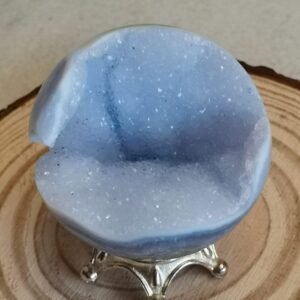 oznorCO Esfera de Ágata Azul con Drusa y Pirita