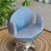 Blue Agate Sphere with Druse and Pyrite – Natural Blue Lace Agate, Decorative Crystal Ball, Collectible Piece