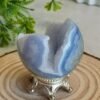 Blue Agate Sphere with Druse and Pyrite – Natural Blue Lace Agate, Decorative Crystal Ball, Collectible Piece